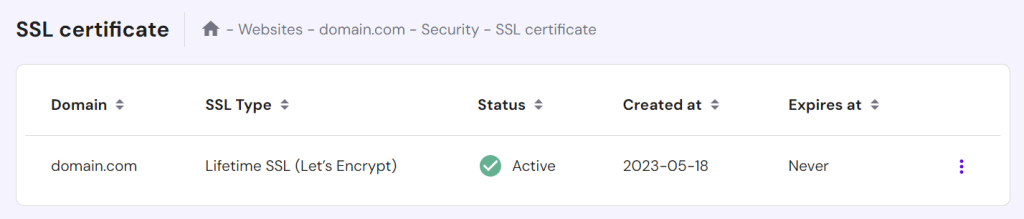 SSL-Bereich in hPanel