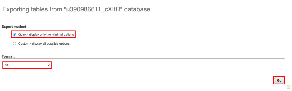 phpMyAdmin Export-Methoden