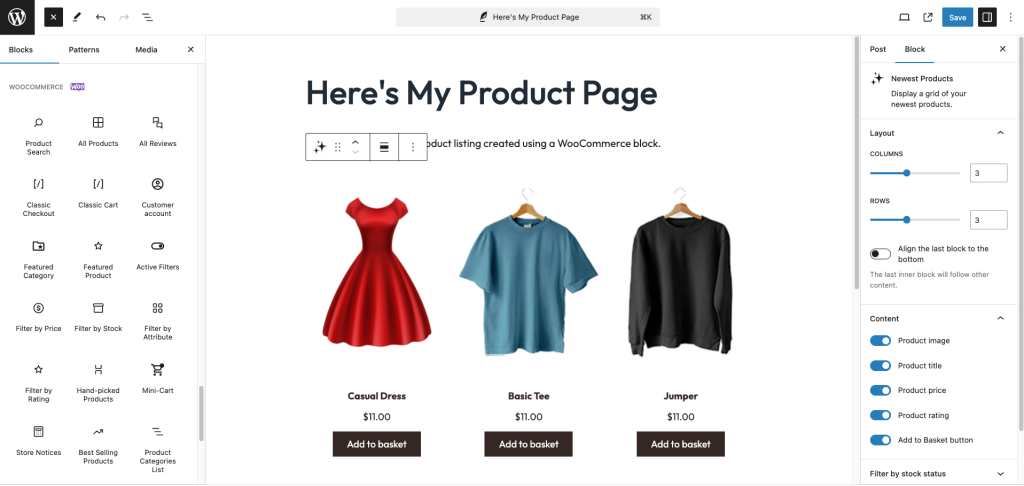 WooCommerce Bl&ouml;cke im visuellen WordPress-Editor