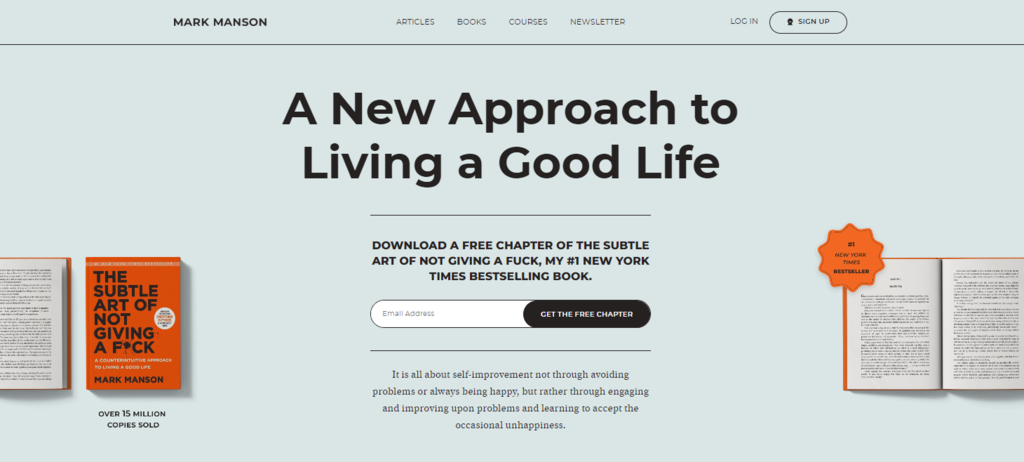 Mark-Manson-Website – Startseite
