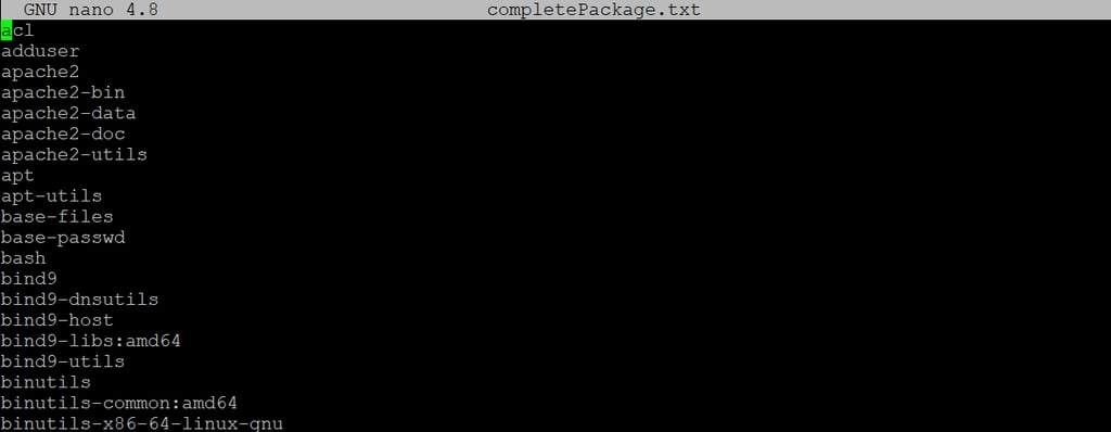 Liste der installierten Pakete in der Datei completePackage.txt