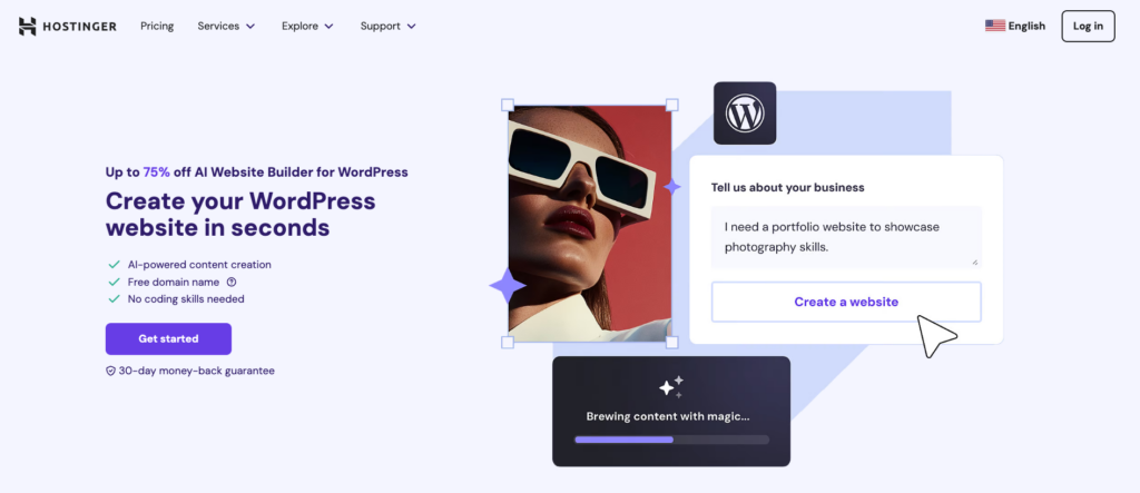 Landingpage des Hostinger WordPress KI Website Builders