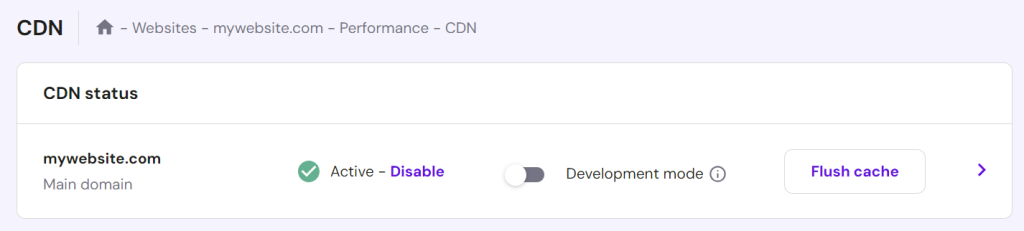 CDN-Einstellungen in Hostingers hPanel