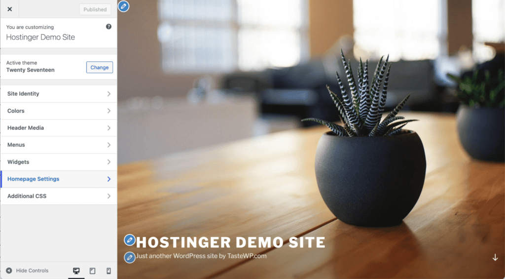 Der Bereich „Startseite-Einstellungen“ im WordPress-Customizer