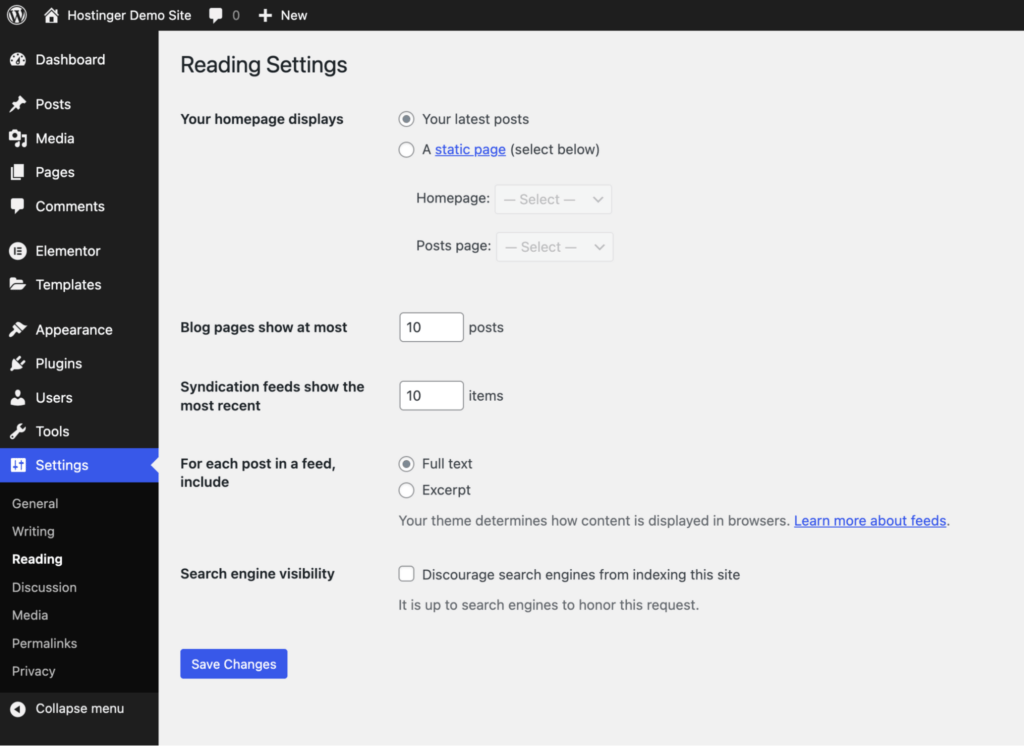 WordPress-Dashboard mit einer Anleitung zum Einrichten der Startseite