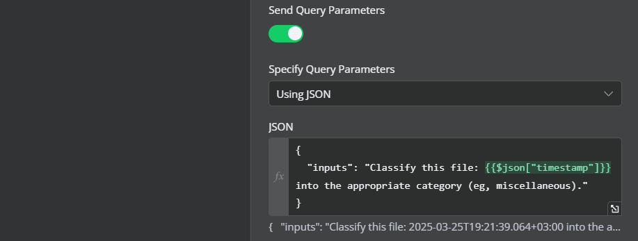 JSON-Skript zur Konfiguration des HTTP Request-Knotens hinzufügen