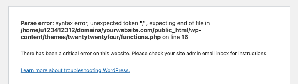 PHP-Fehlermeldung im WordPress-Frontend
