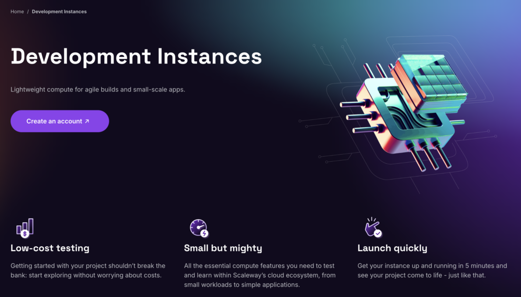 Scaleway VPS-Landingpage