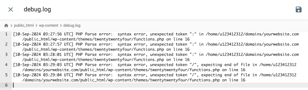 Einträge im WordPress-Debug-Protokoll