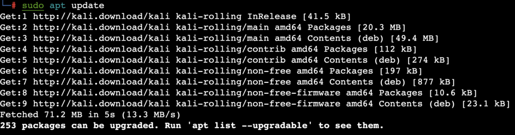 Die Ausgabe des Befehls „sudo apt update“ im Terminal