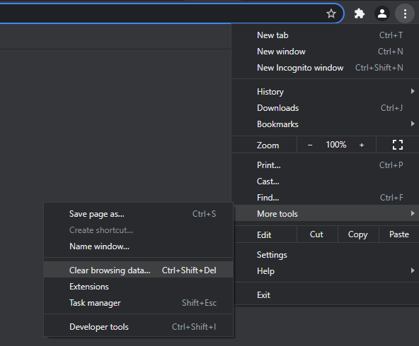 Option zum Löschen der Browserdaten in Google Chrome