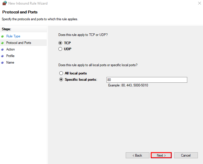 Hinzufügen der lokalen Ports, die Sie in der Windows Defender-Firewall zulassen möchten