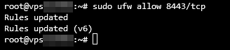 Öffnen Sie Port 8443 in der UFW von Ubuntu über das Terminal.