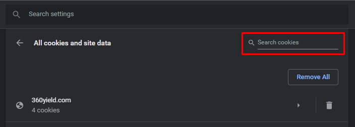 Suchfeld für Cookies in Google Chrome