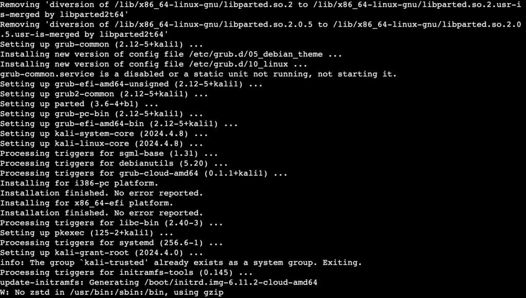 Die Ausgabe des Befehls „sudo apt full-upgrade -y“ im Terminal
