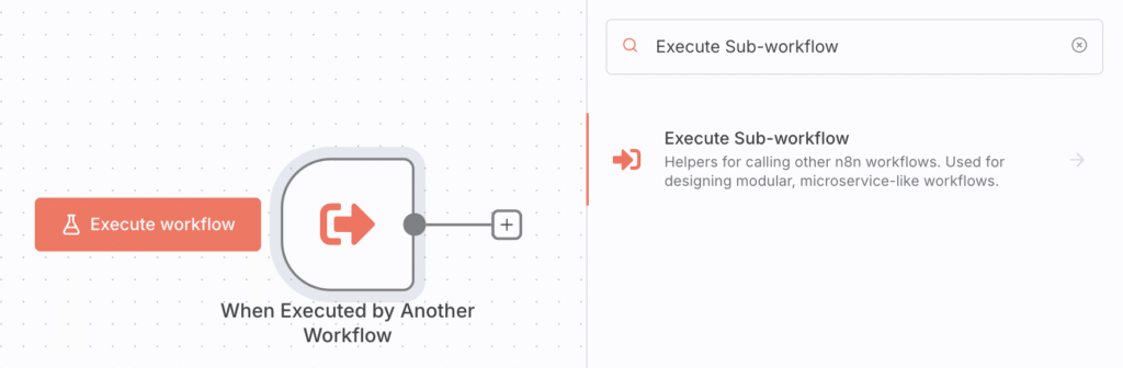 n8n-Canvas mit dem Execute Sub-workflow-Knoten.