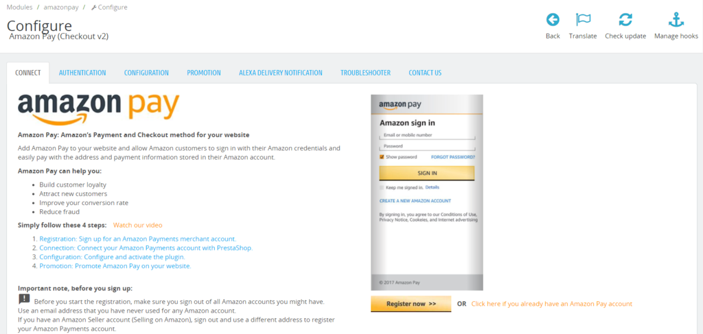 Configuraci&oacute;n de Amazon Pay en PrestaShop