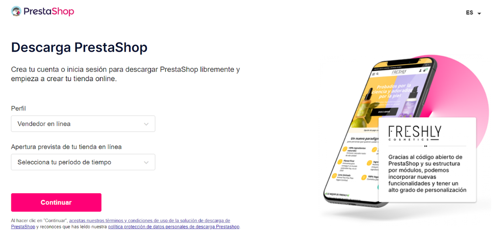 P&aacute;gina de descarga de PrestaShop