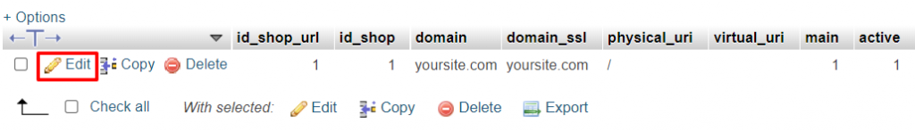 Opci&oacute;n Editar de phpMyAdmin