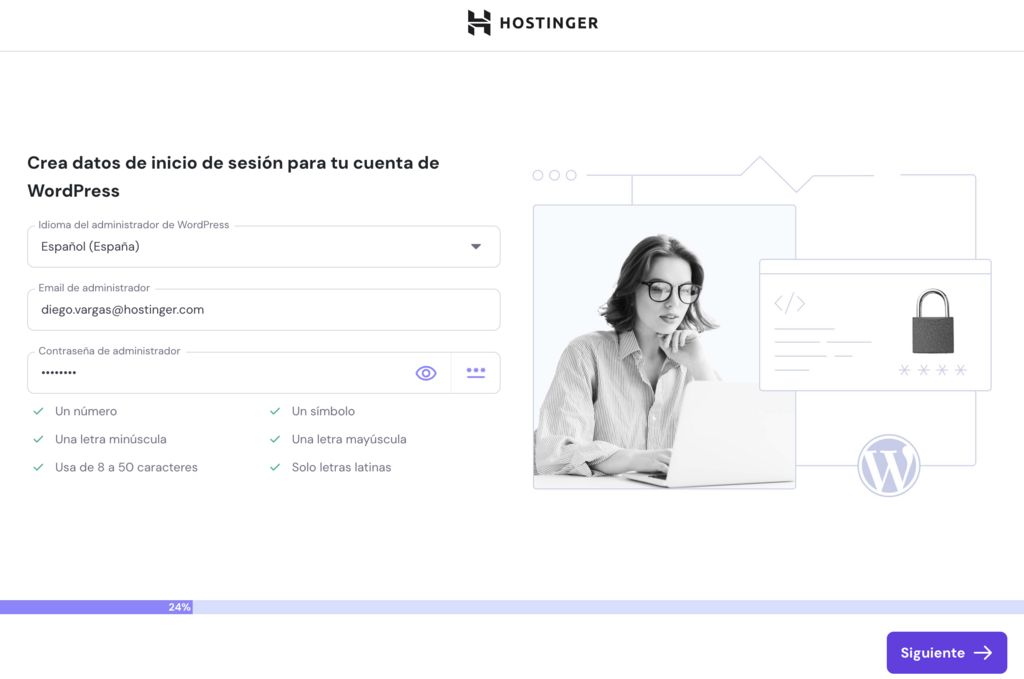 Crear datos de login de WP en hPanel