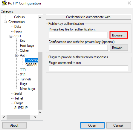 Configuraci&oacute;n de PuTTY