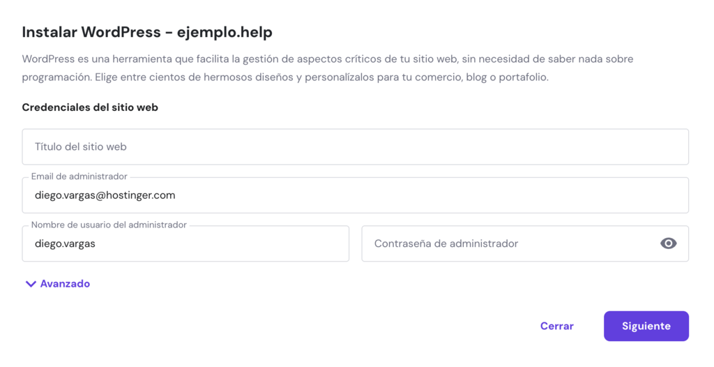 Instalar WP en hPanel