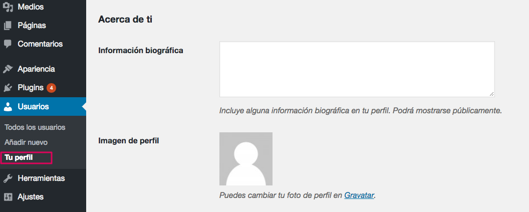 Tu perfil de informaci&oacute;n usuario.