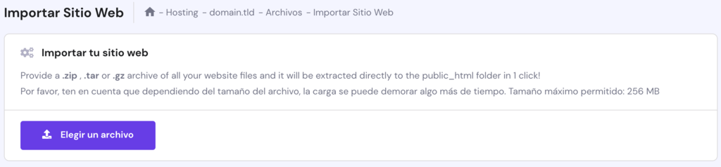 Importador autom&aacute;tico de sitios web en hPanel