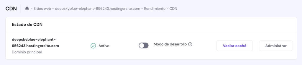 Sección CDN de hPanel