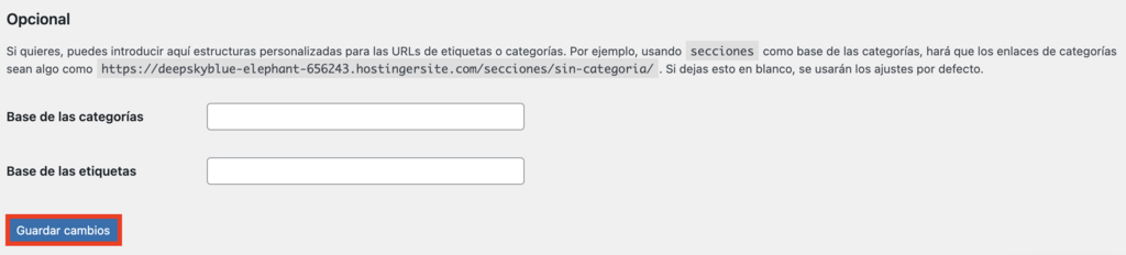 Sección de permalinks de WordPress