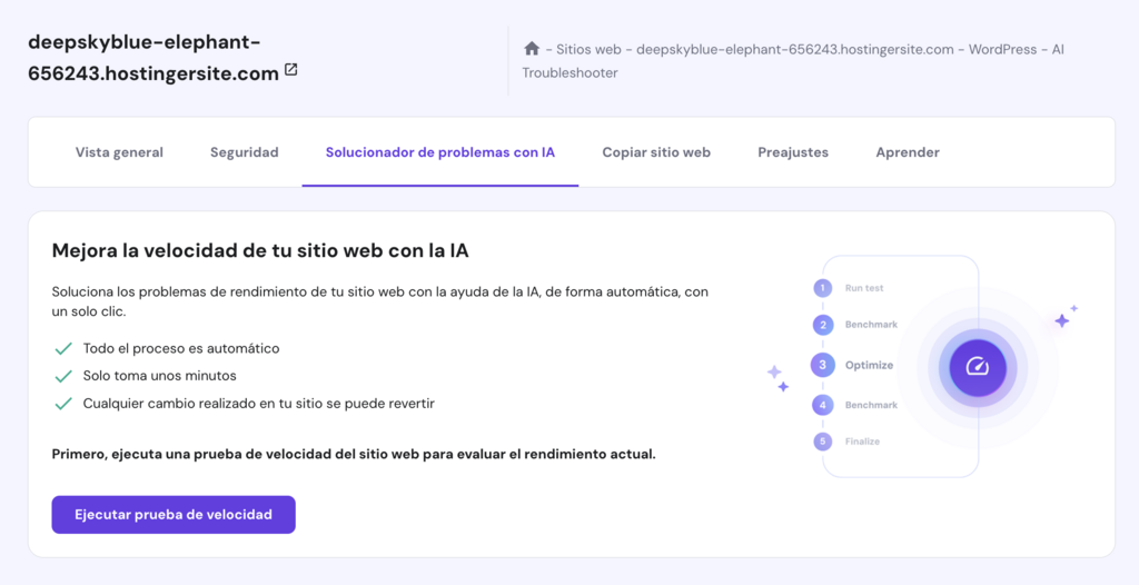 Solucionador de problemas de IA integrado de Hostinger