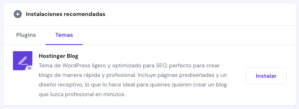 Instalación de tema de Hostinger