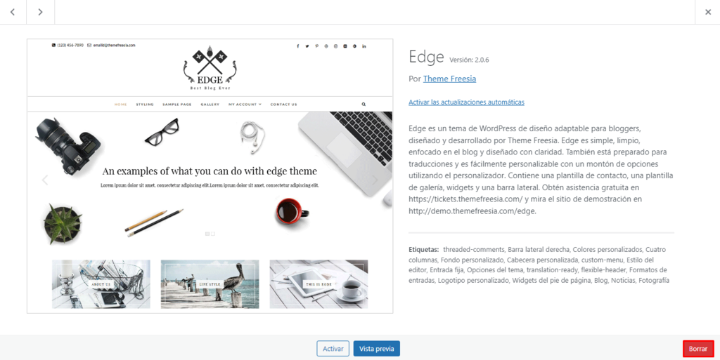 Borrar tema en WordPress