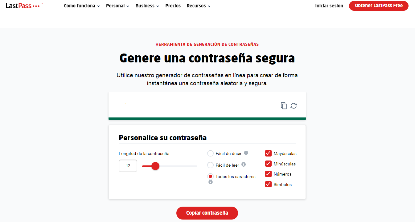 P&aacute;gina de inicio de LastPass