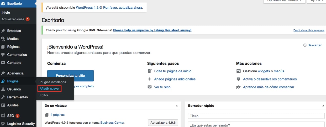 añadir nuevo plugin a wordpress