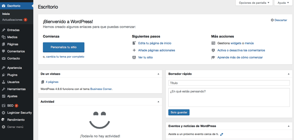 escritorio de wordpress