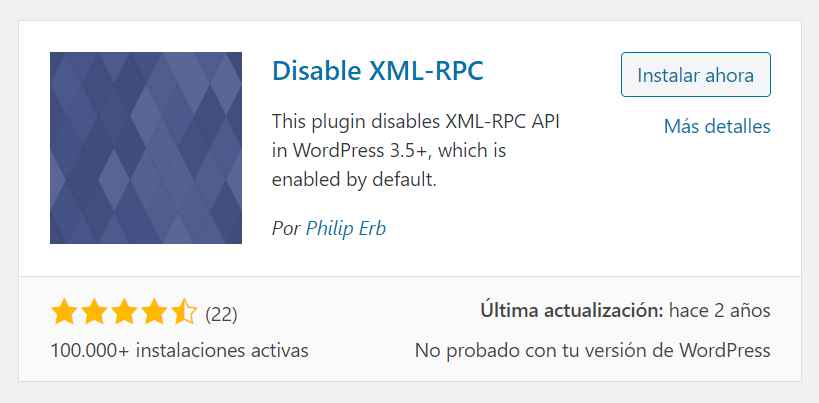 instalar el plugin Disable xmlrpc