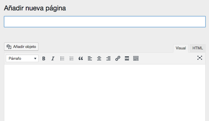 nueva p&aacute;gina de WordPress para la migraci&oacute;n