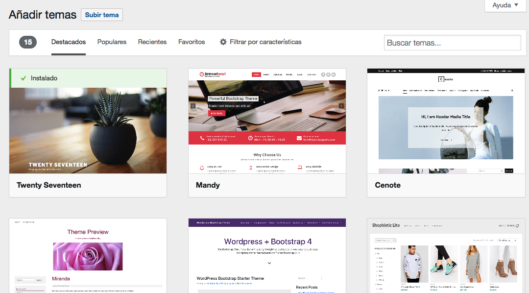 cambiar la plantilla de WordPress