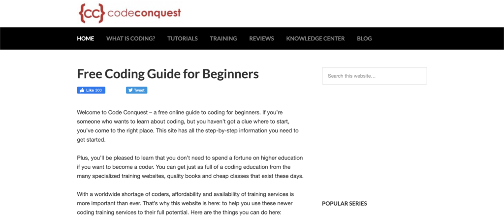 P&aacute;gina de inicio de Code Conquest