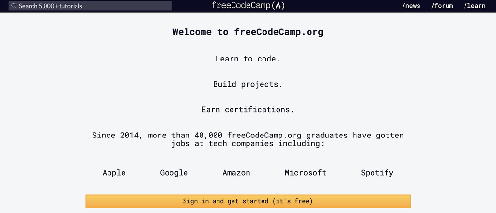 Imagen de la p&aacute;gina de Free Code Camp