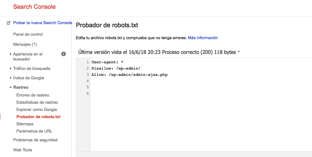 Funci&oacute;n del probador de Search Console