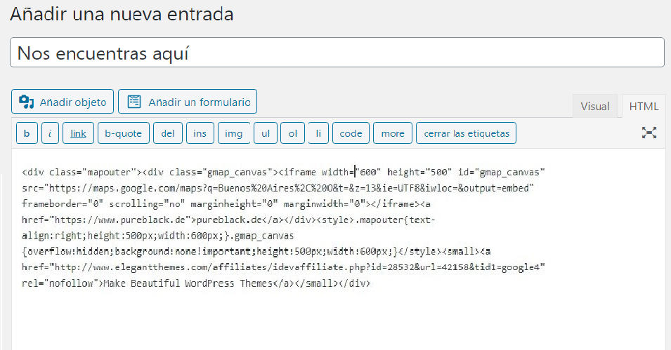 Agregar el código al editor de WordPress