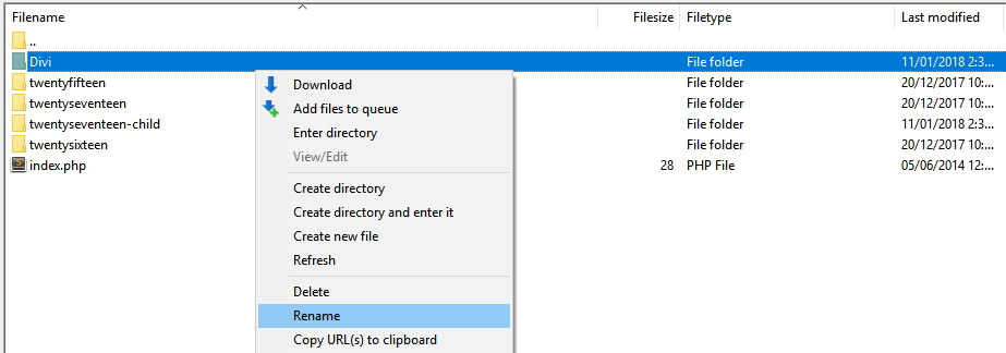 Cambiar el nombre de la carpeta de tu tema activo.
