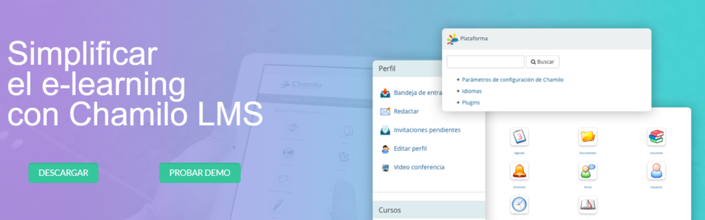 Mejores cms: P&aacute;gina de inicio de Chamilo.