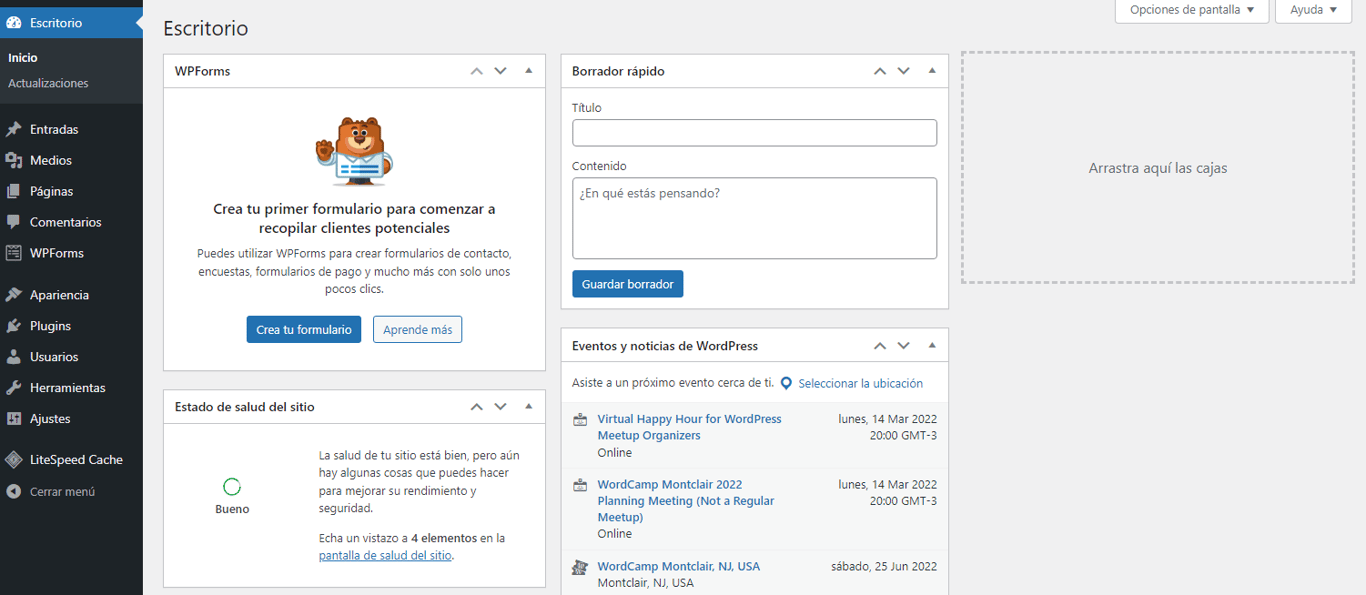 Imagen del escritorio de WordPress