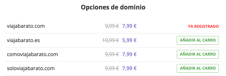 Una lista de posibles opciones de nombres de dominio sobre c&oacute;mo iniciar un blog de viajes.