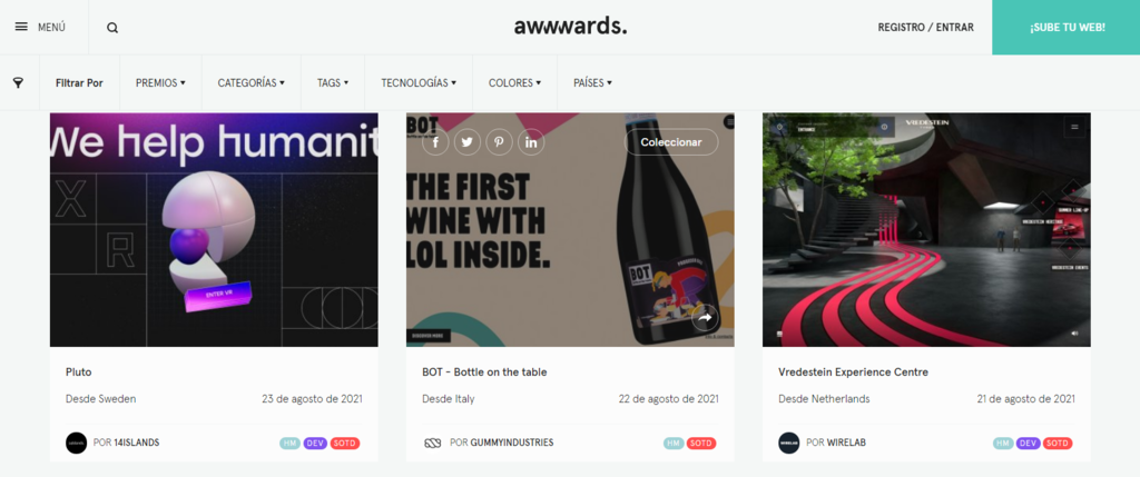 Ideas de dise&ntilde;os web en Awwwards