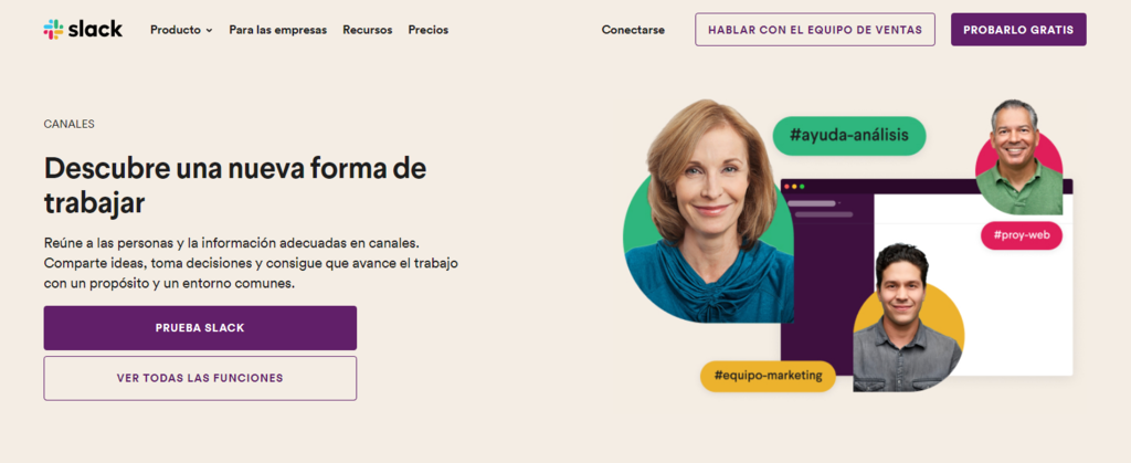 P&aacute;gina web de Slack