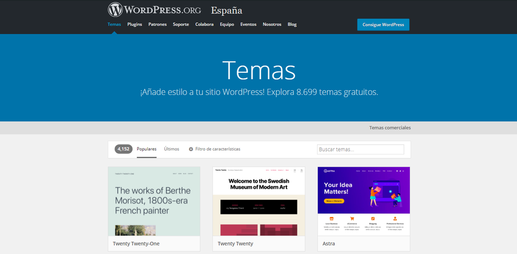 Temas de WordPress en el directorio oficial